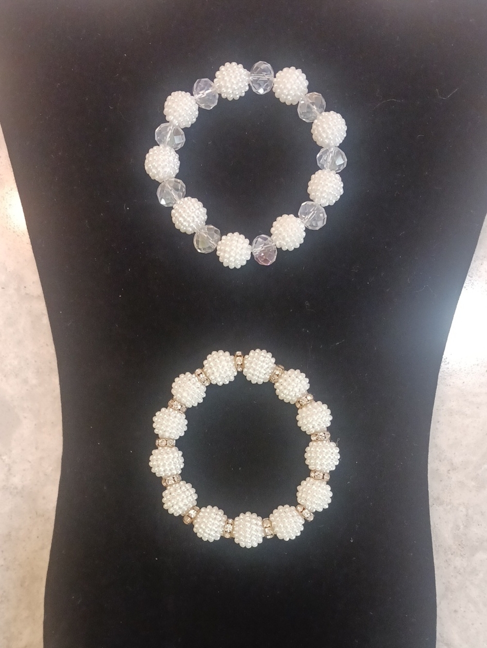 Pearl Bead Stretch Bracelet - White -